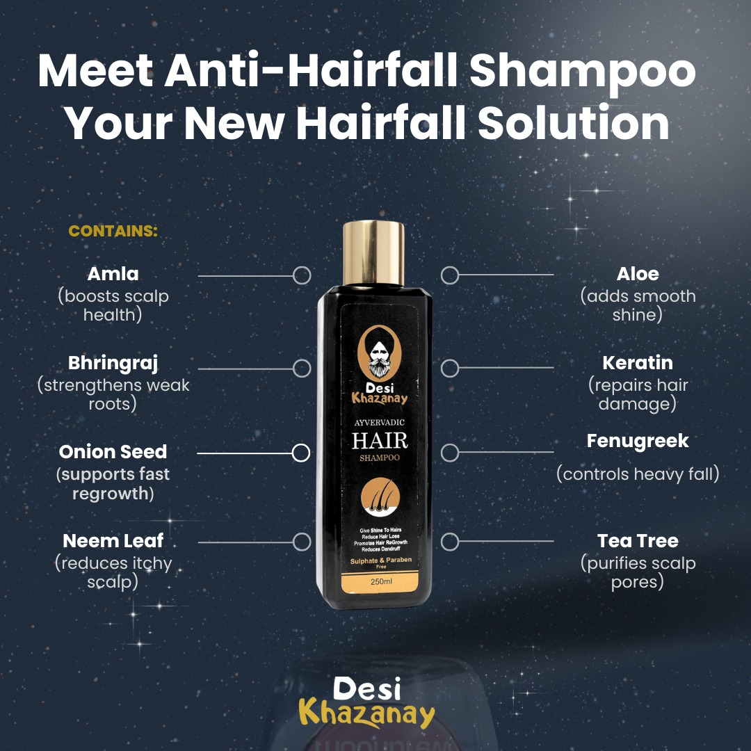 Desi Khazanay Hair Growth Oil + Ayurvedic Shampoo – Stops Hair Fall, Strengthens Roots, Promotes Regrowth, Reduces Dandruff – With Amla, Bhringraj, Onion Seed & Keratin