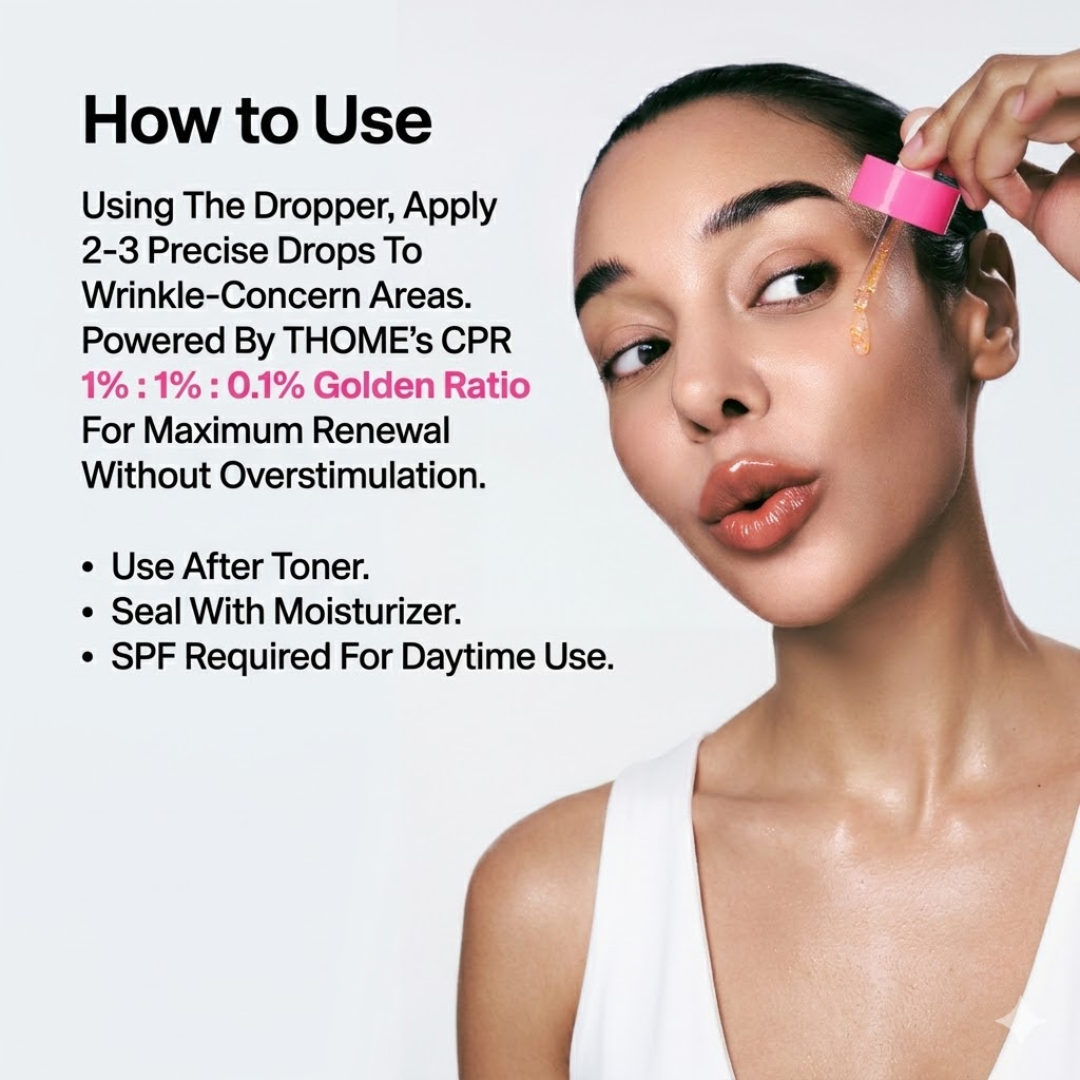 Thome CPR Triple-Synergy Wrinkle Care Serum | Collagen 1% + Peptides 1% + Retinal 0.1% | Golden Ratio Formula for Wrinkles, Pores & Radiance