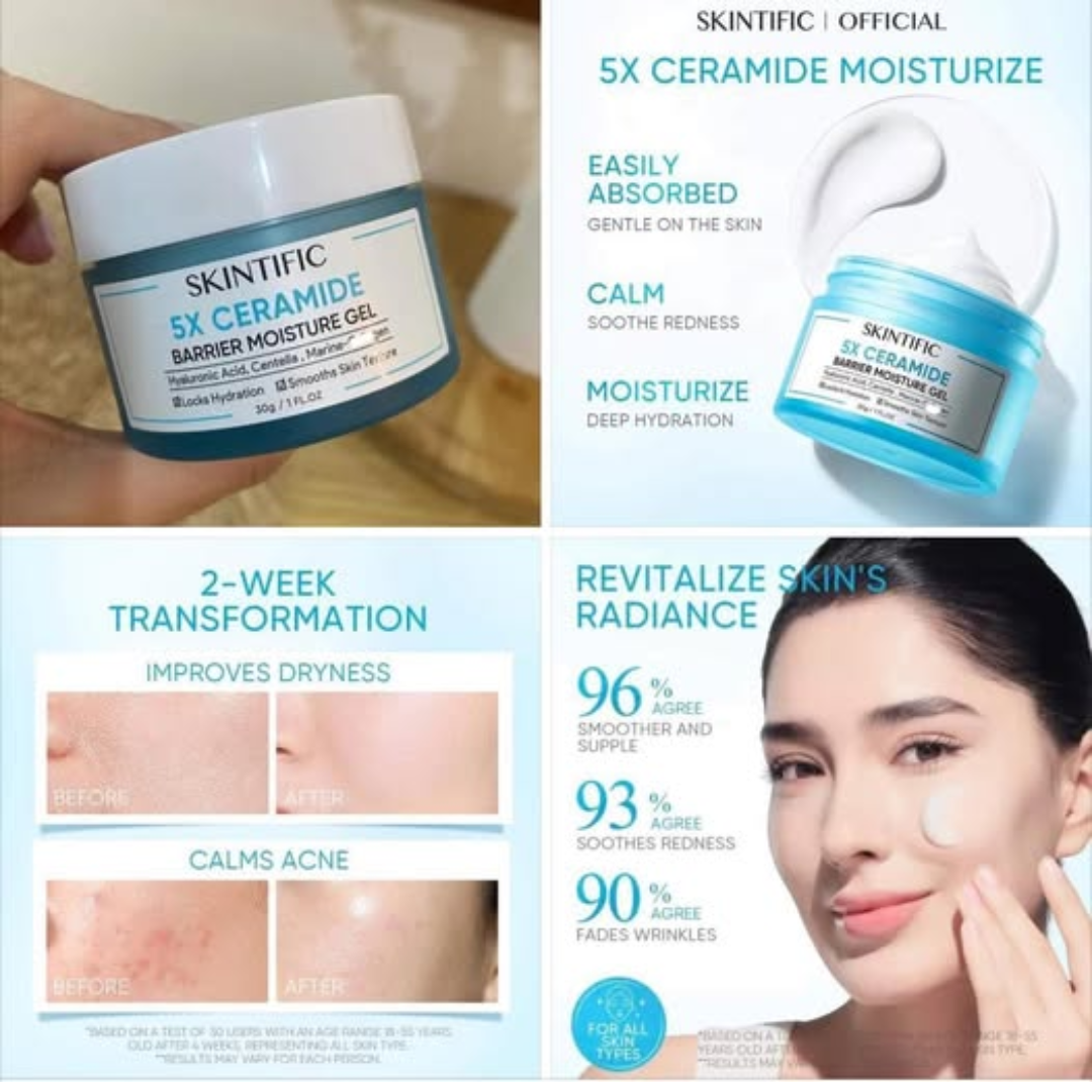 SKINTIFIC 5X Ceramide Barrier Moisture Gel | Hyaluronic Acid + Centella + Marine Collagen | Deep Hydration, Calms Redness & Repairs Skin Barrier