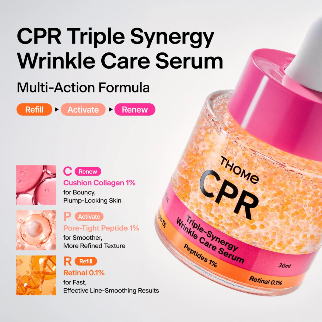 Thome CPR Triple-Synergy Wrinkle Care Serum | Collagen 1% + Peptides 1% + Retinal 0.1% | Golden Ratio Formula for Wrinkles, Pores & Radiance