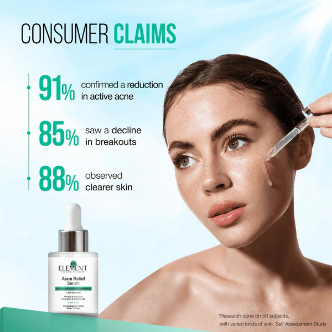 The Element Acne Relief Serum – Clear Acne, Control Oil & Reveal Clearer Skin – Triple Action Acne Defense – Fights Acne, Controls Oil, Minimizes Pores, Fades Marks