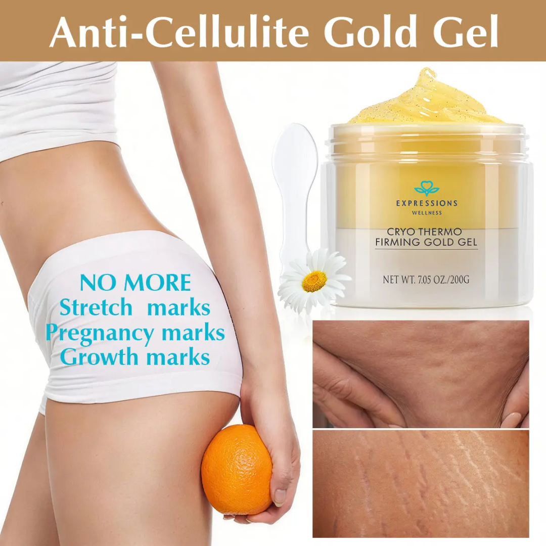 Expressions Wellness Cryo Thermo Firming Gold Gel – Infused with 24K Gold – Firms, Tightens & Transforms Skin – Reduces Stretch Marks, Wrinkles & Cellulite – For Belly, Arms, Thighs & Body Contouring