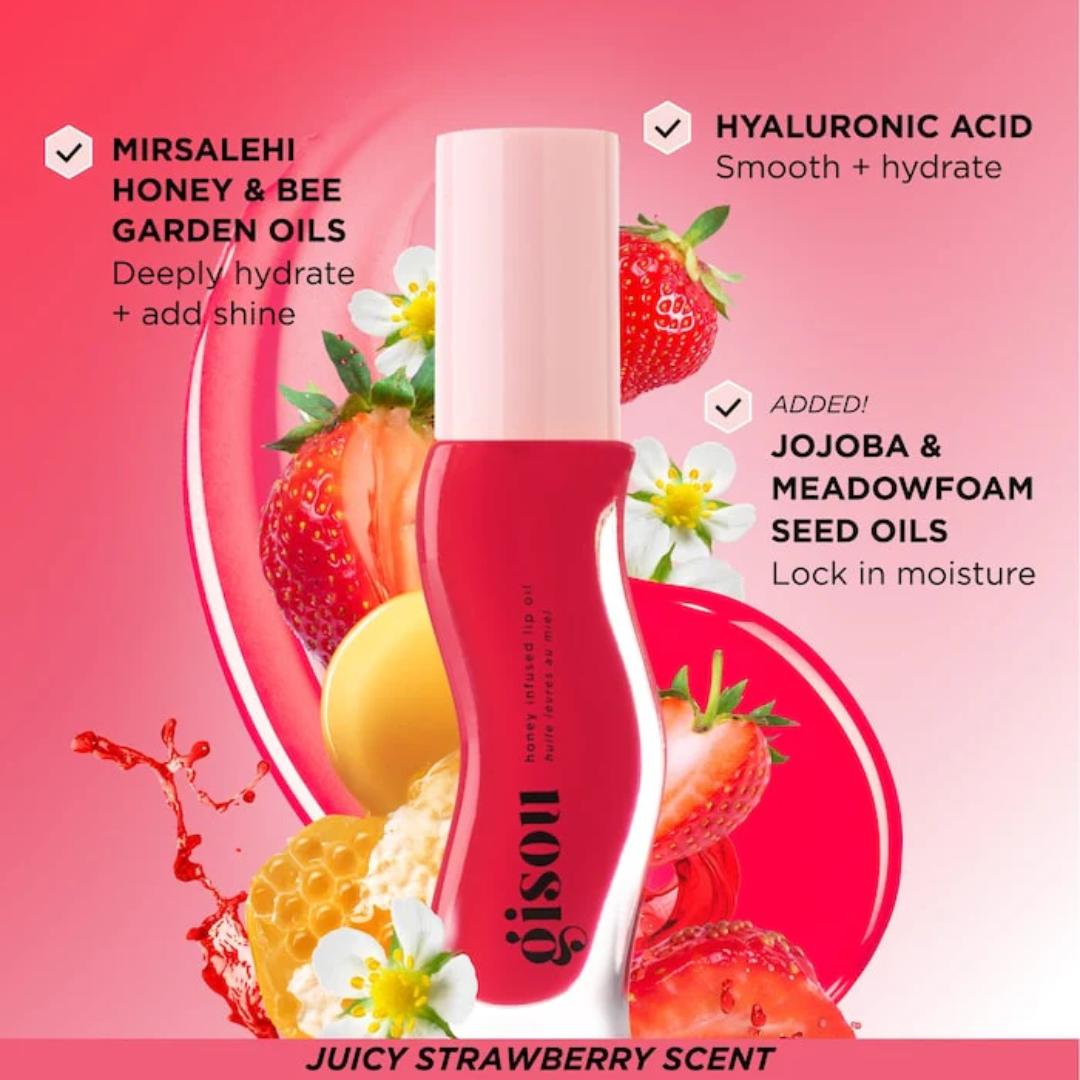 Gisou Honey Infused Lip Oil Trio | Honey-Infused Hydration, Glassy Shine, Non-Sticky Plumping Glow (Pack of 3)