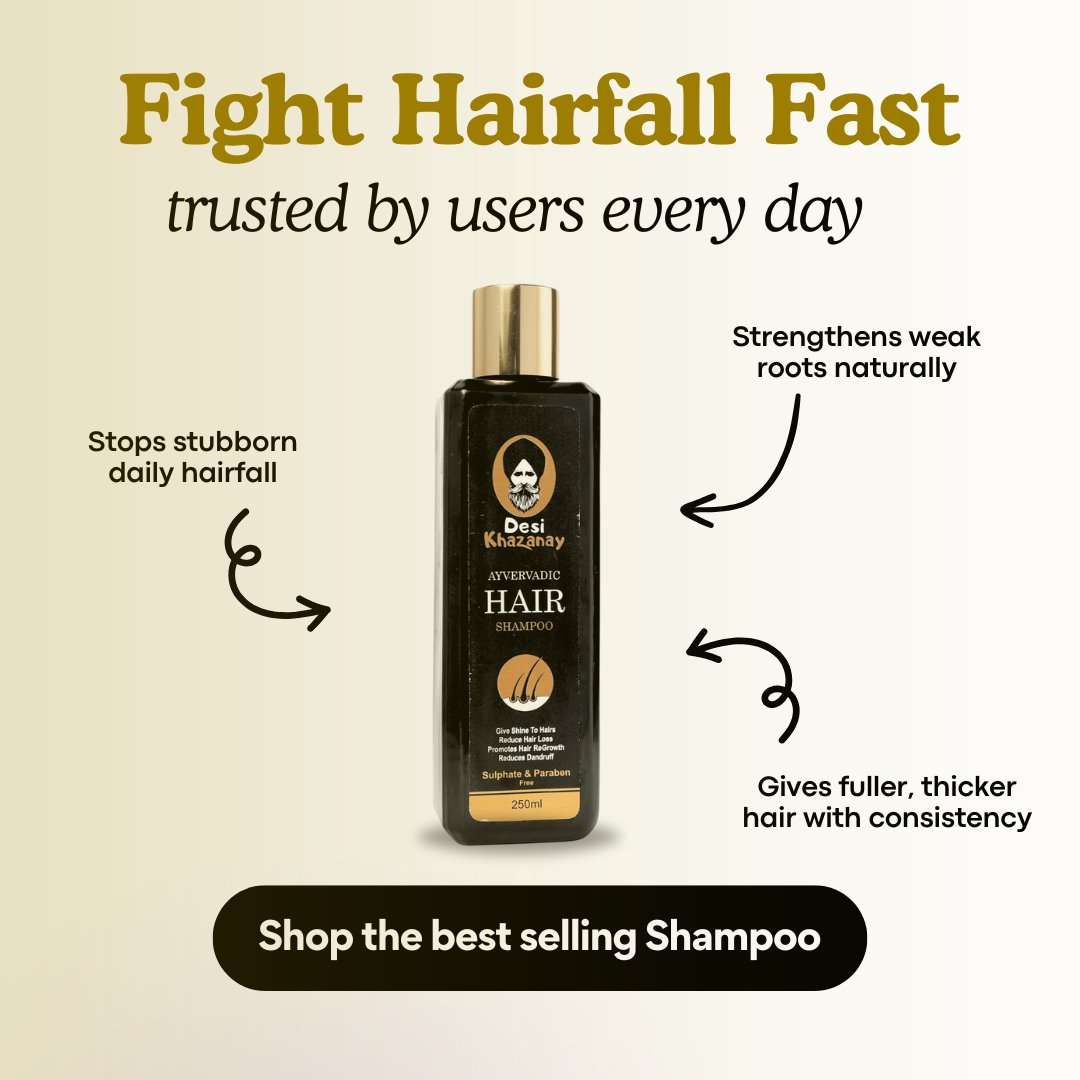 Desi Khazanay Hair Growth Oil + Ayurvedic Shampoo – Stops Hair Fall, Strengthens Roots, Promotes Regrowth, Reduces Dandruff – With Amla, Bhringraj, Onion Seed & Keratin