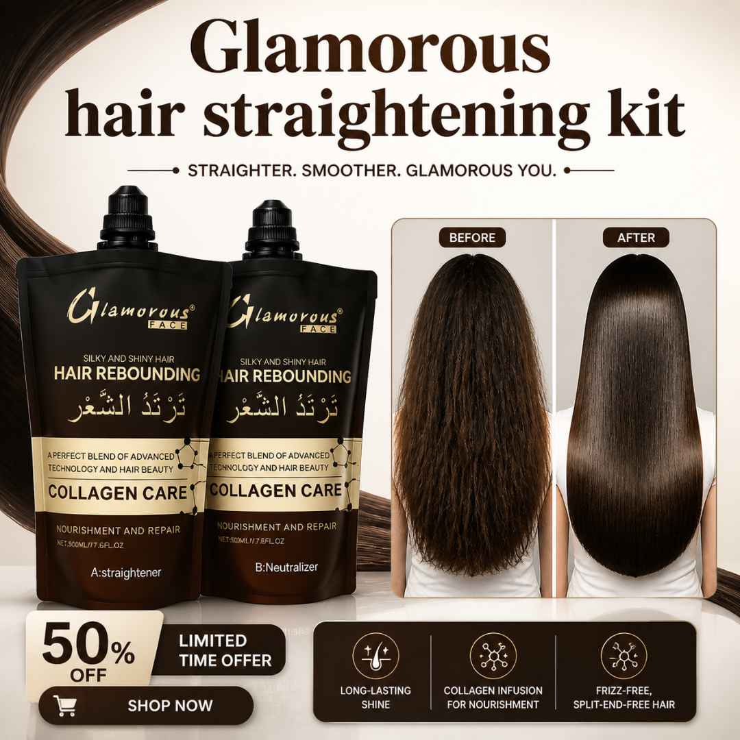 Glamorous Hair Straightening Kit - Rebound, Restore & Radiate – With Collagen Care – Silky, Smooth & Straight Hair – Frizz-Free, Split-End-Free, Long-Lasting Shine