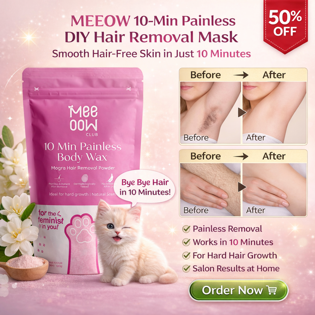 Meeow Club 10-Min Painless Body Wax | Rose Hair Removal Powder with Licorice & Rice Extract | Brightening, Exfoliating & Nourishing for All Skin Types