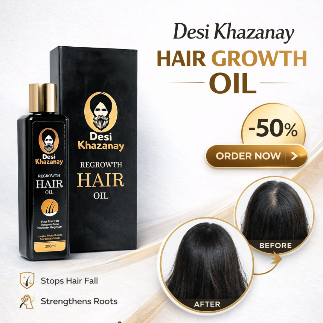 Desi Khazanay Hair Growth Oil + Ayurvedic Shampoo – Stops Hair Fall, Strengthens Roots, Promotes Regrowth, Reduces Dandruff – With Amla, Bhringraj, Onion Seed & Keratin