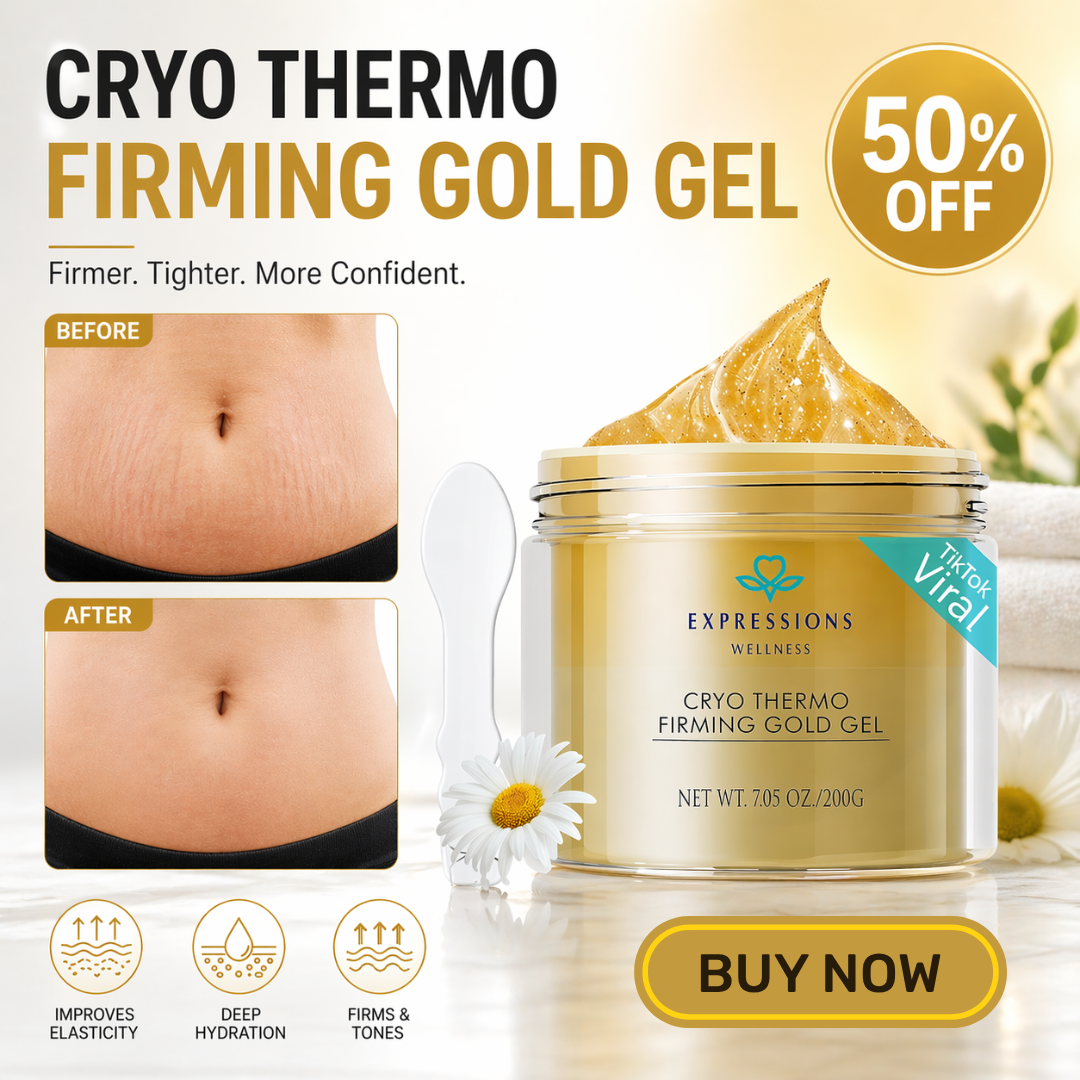 Cryo Thermo Firming Gold Gel – Firms, Tightens & Smooths Cellulite – Fades Stretch Marks – Infused with Nano Gold, Aloe Vera & Witch Hazel – For Thighs, Buttocks, Belly & Arms