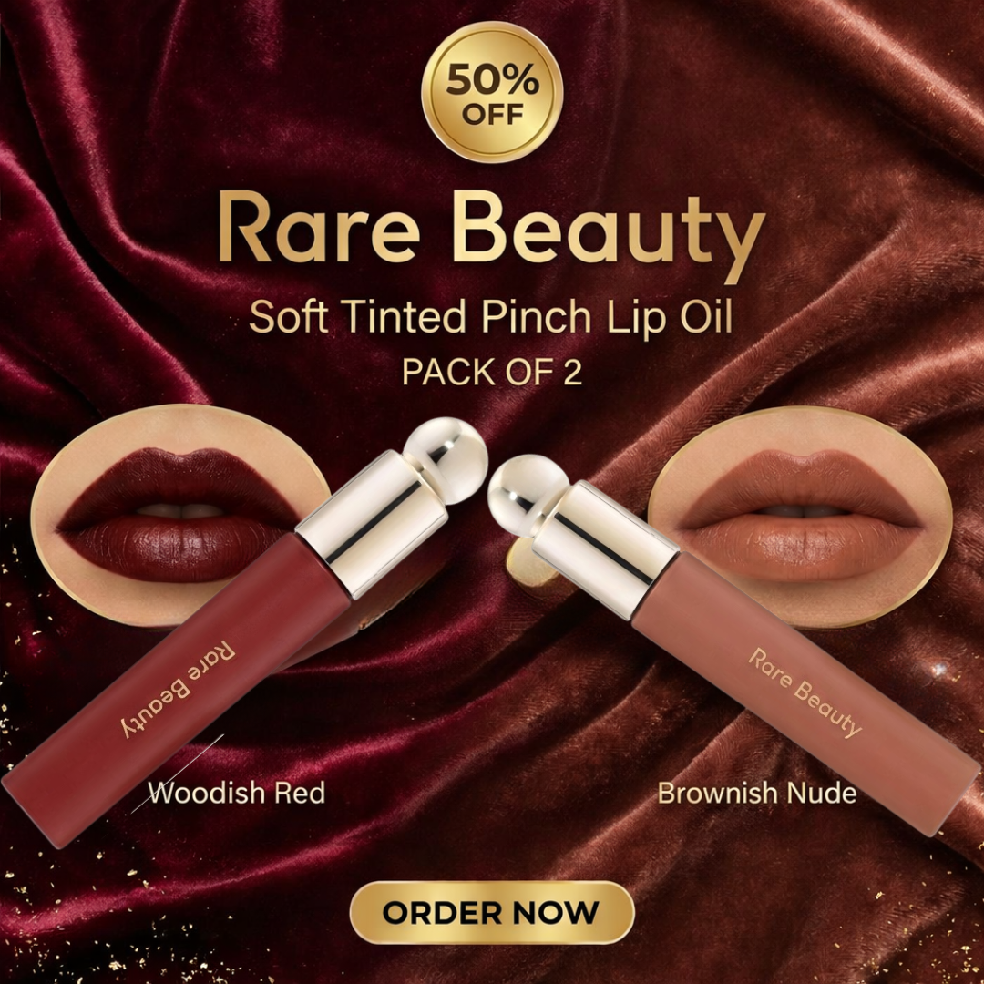 Rare Beauty Soft Pinch Tinted Lip Oil – Pack of 2 | Moisture-Rich, Plumping & Lightweight Lip Gloss in Woodish Red & Brownish Nude