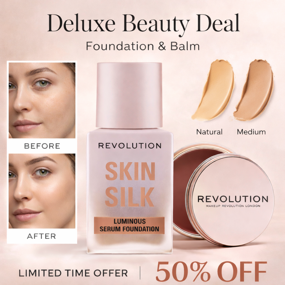Makeup Revolution Ultimate Glow Bundle: Skin Silk Serum Foundation & Multi Glow Balm | Hydrating & Radiant Skin Duo