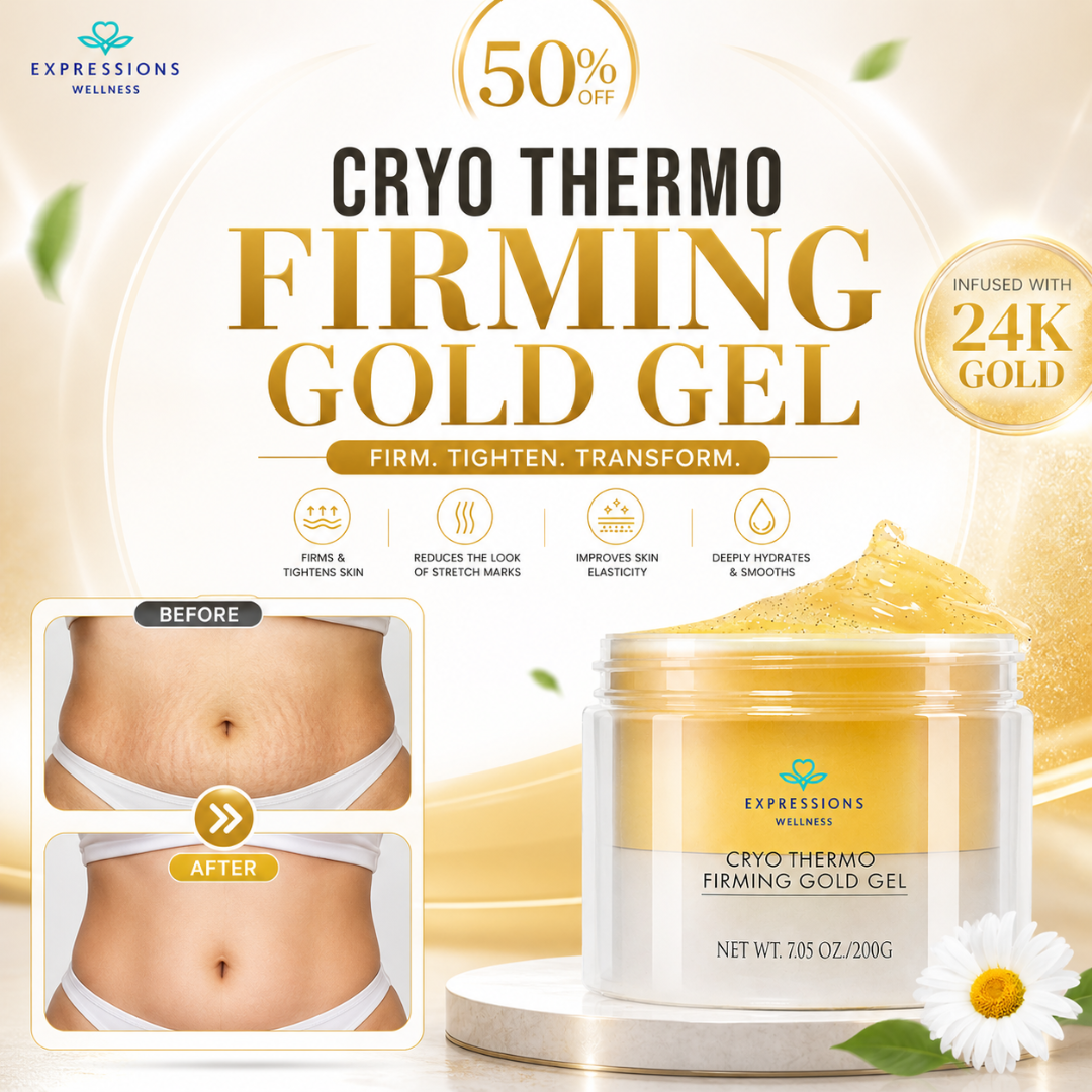 Expressions Wellness Cryo Thermo Firming Gold Gel – Infused with 24K Gold – Firms, Tightens & Transforms Skin – Reduces Stretch Marks, Wrinkles & Cellulite – For Belly, Arms, Thighs & Body Contouring
