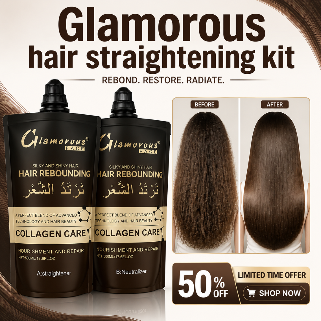 Glamorous Hair Straightening Kit - Rebound, Restore & Radiate – With Collagen Care – Silky, Smooth & Straight Hair – Frizz-Free, Split-End-Free, Long-Lasting Shine