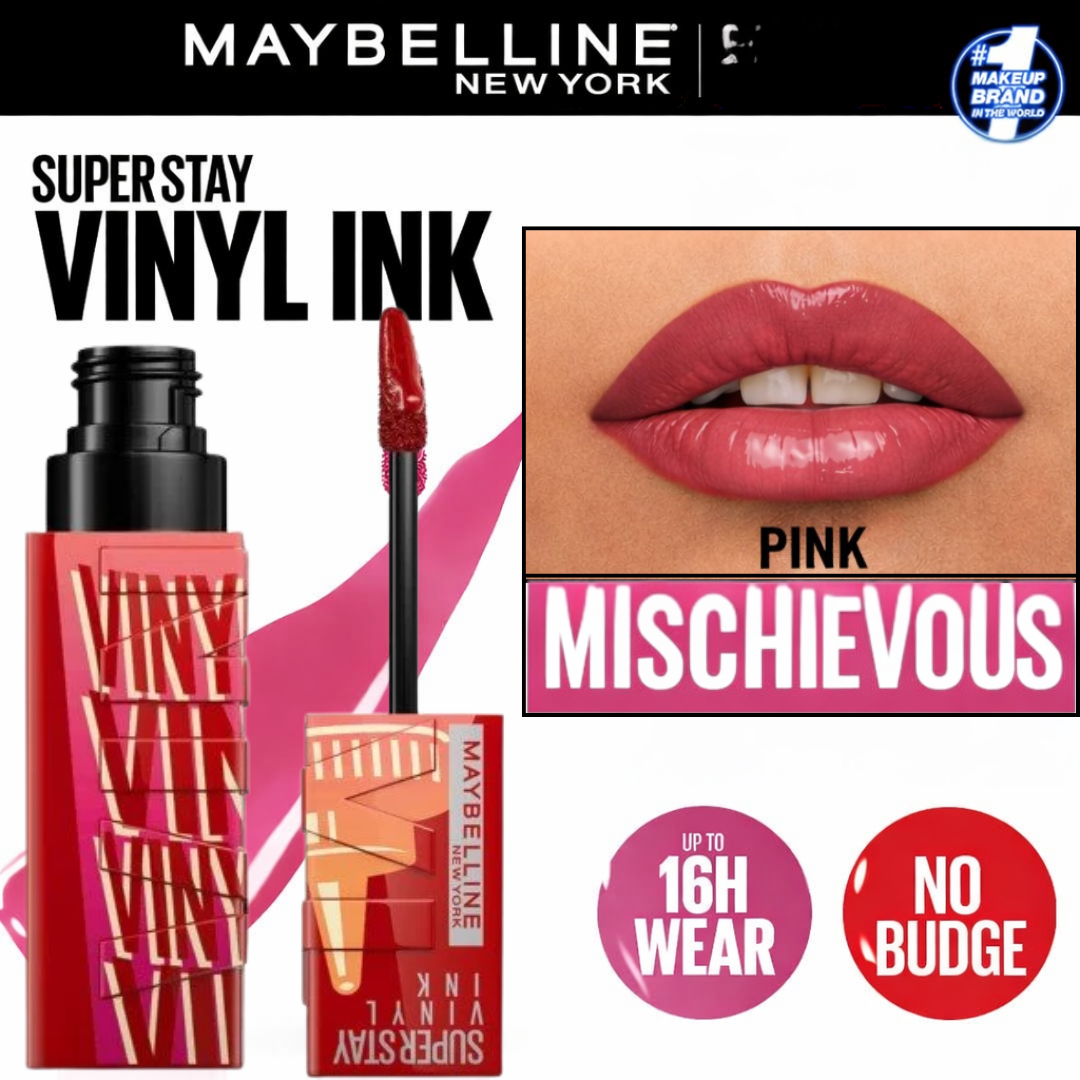Maybelline Superstay Vinyl Ink Lipstick Set - 16H Wear, Transfer-Proof & Non-Sticky Glossy Finish (Pack of 3)
