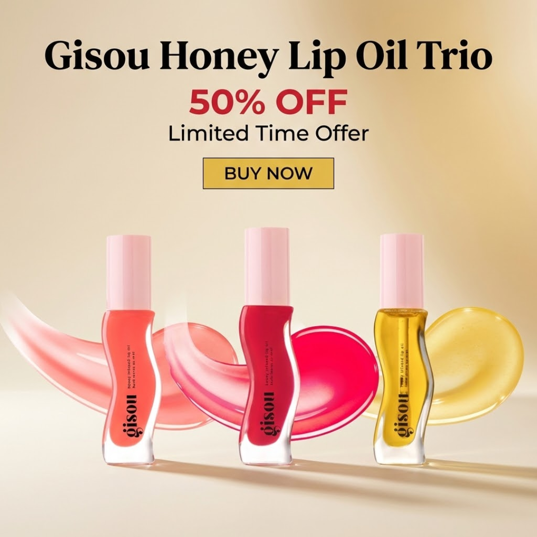 Gisou Honey Infused Lip Oil Trio | Honey-Infused Hydration, Glassy Shine, Non-Sticky Plumping Glow (Pack of 3)