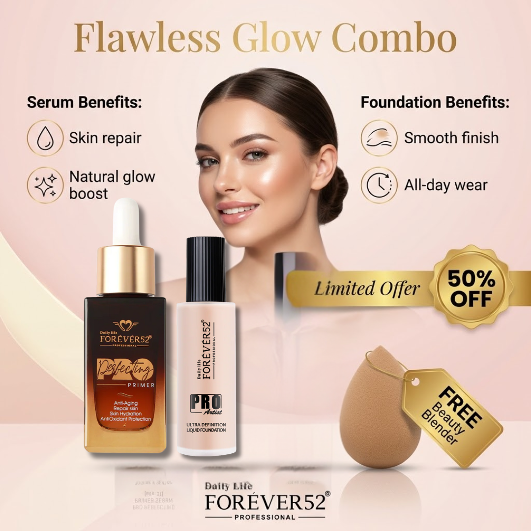 Daily Life FOREVER52 Pro Glow & Blend Beauty Set – Serum-Primer + Foundation + FREE Beauty Blender