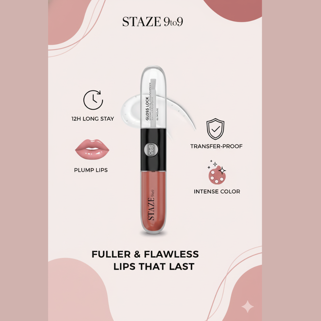 STAZE 9to9 Gloss Lock | 12-Hour Transfer-Proof Plumping Lip Gloss with Berries & Botanicals
