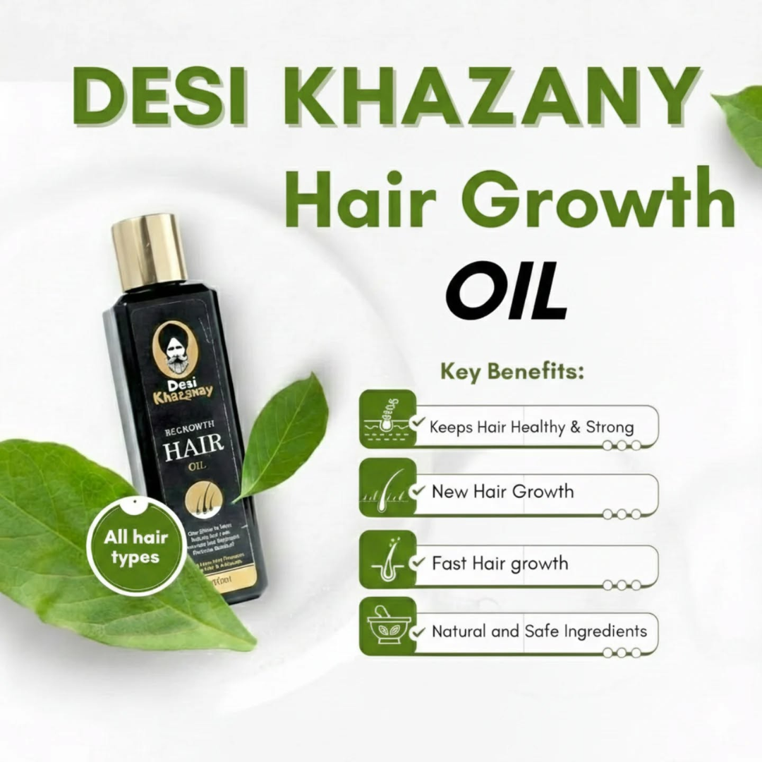 Desi Khazanay Hair Growth Oil + Ayurvedic Shampoo – Stops Hair Fall, Strengthens Roots, Promotes Regrowth, Reduces Dandruff – With Amla, Bhringraj, Onion Seed & Keratin