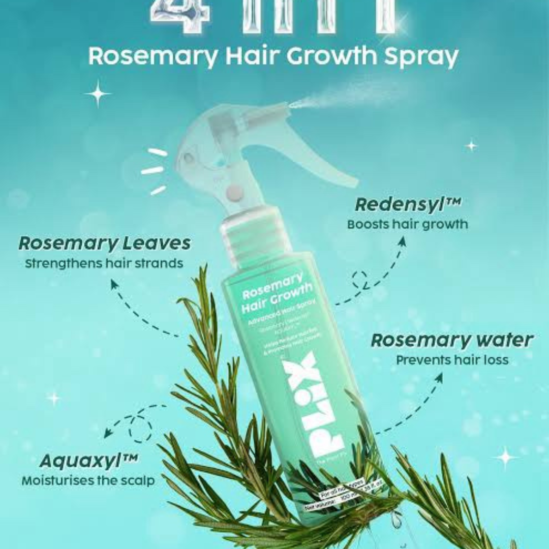 Plix Rosemary Hair Growth Advanced Hair Spray | Redensyl + Aquaxyl + Rosemary Oil | Reduces Hair Fall, Boosts Growth & Strengthens Roots