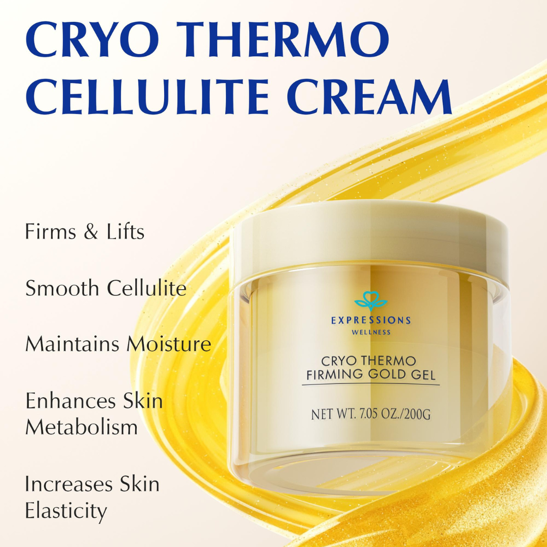 Cryo Thermo Firming Gold Gel – Firms, Tightens & Smooths Cellulite – Fades Stretch Marks – Infused with Nano Gold, Aloe Vera & Witch Hazel – For Thighs, Buttocks, Belly & Arms