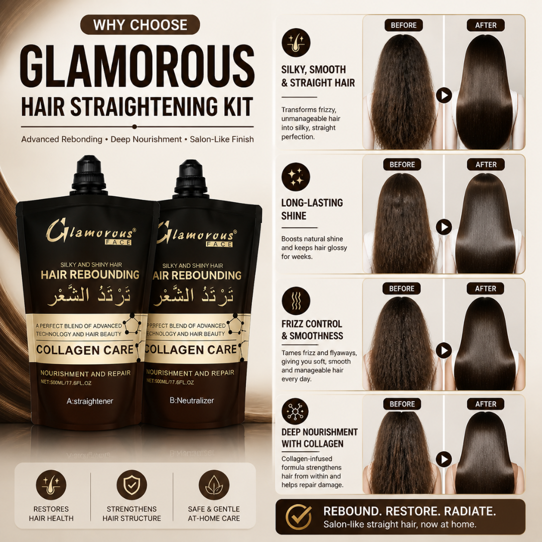 Glamorous Hair Straightening Kit - Rebound, Restore & Radiate – With Collagen Care – Silky, Smooth & Straight Hair – Frizz-Free, Split-End-Free, Long-Lasting Shine