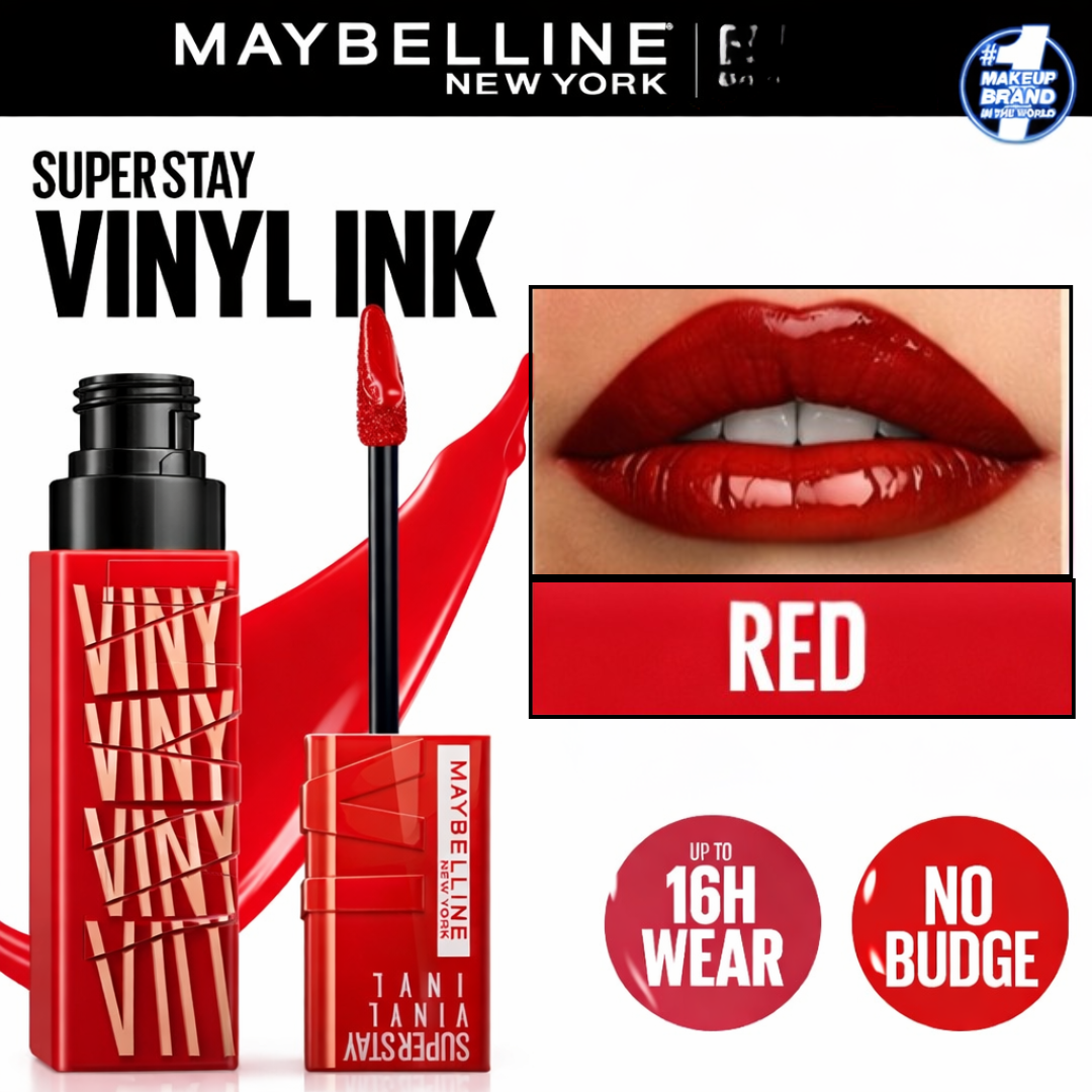 Maybelline Superstay Vinyl Ink Lipstick Set - 16H Wear, Transfer-Proof & Non-Sticky Glossy Finish (Pack of 3)