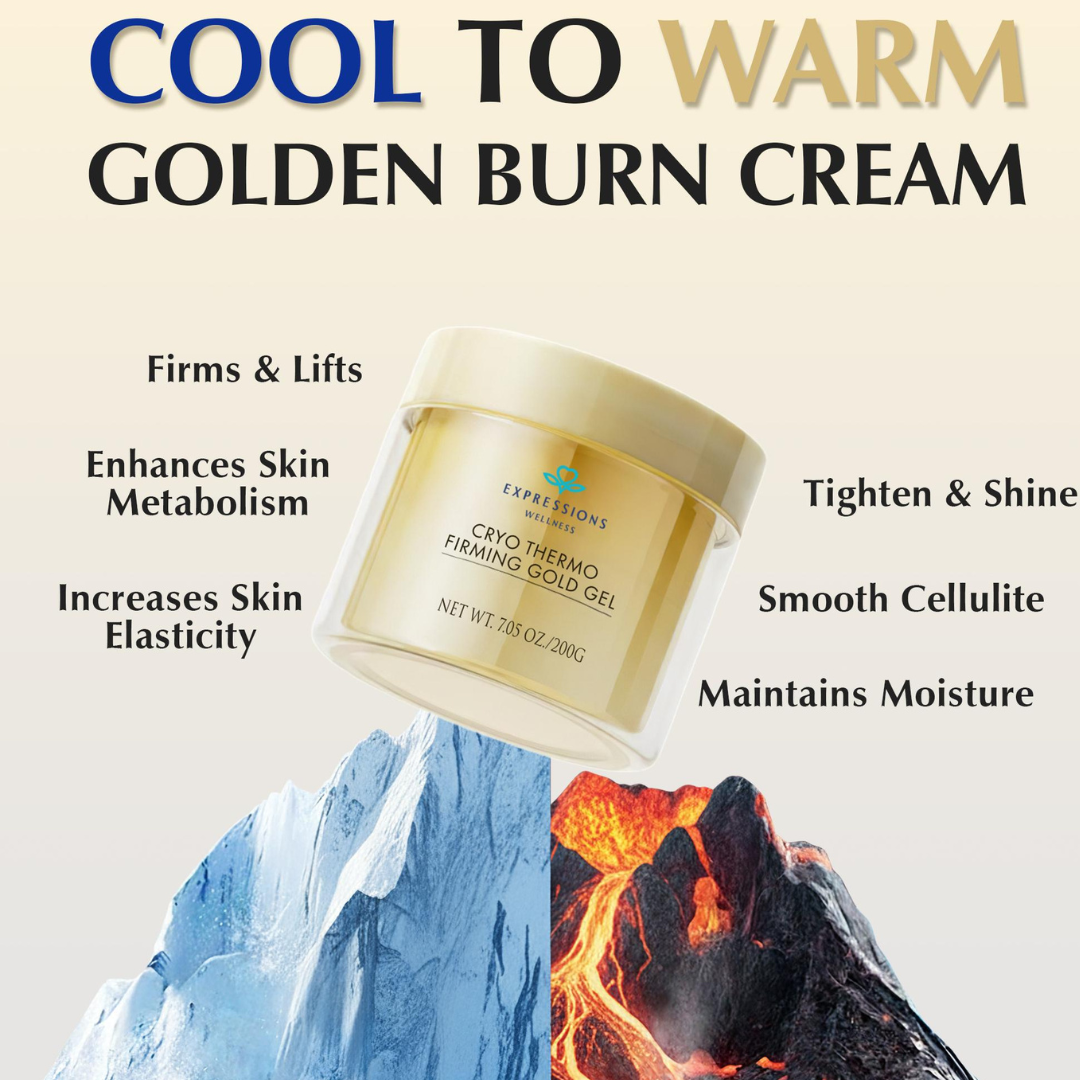 Cryo Thermo Firming Gold Gel – Firms, Tightens & Smooths Cellulite – Fades Stretch Marks – Infused with Nano Gold, Aloe Vera & Witch Hazel – For Thighs, Buttocks, Belly & Arms