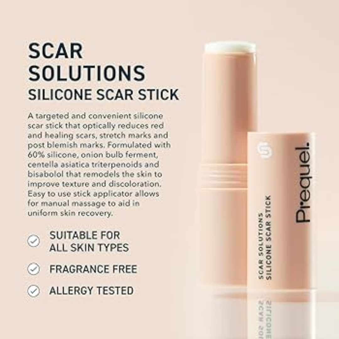 Prequel Scar Solutions Silicone Scar Stick | 60% Silicone + Onion Bulb Ferment + Centella Asiatica | Reduces Scar Thickness, Redness & Improves Texture