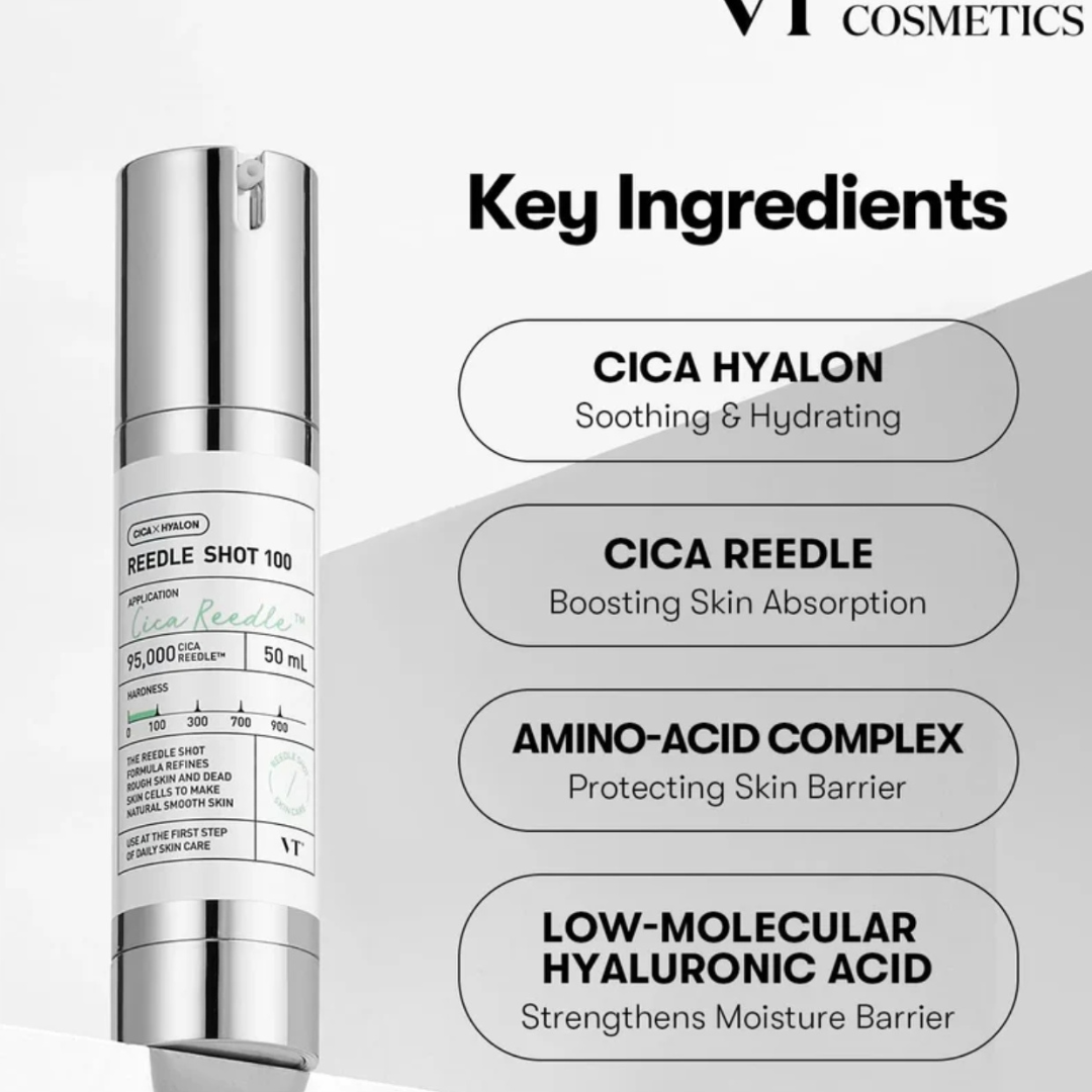 VT Cosmetics Cica Reedle Shot 100 | Micro-Needling Serum with 95,000 Cica Reedles | Smooths Texture, Boosts Absorption & Repairs Skin Barrier