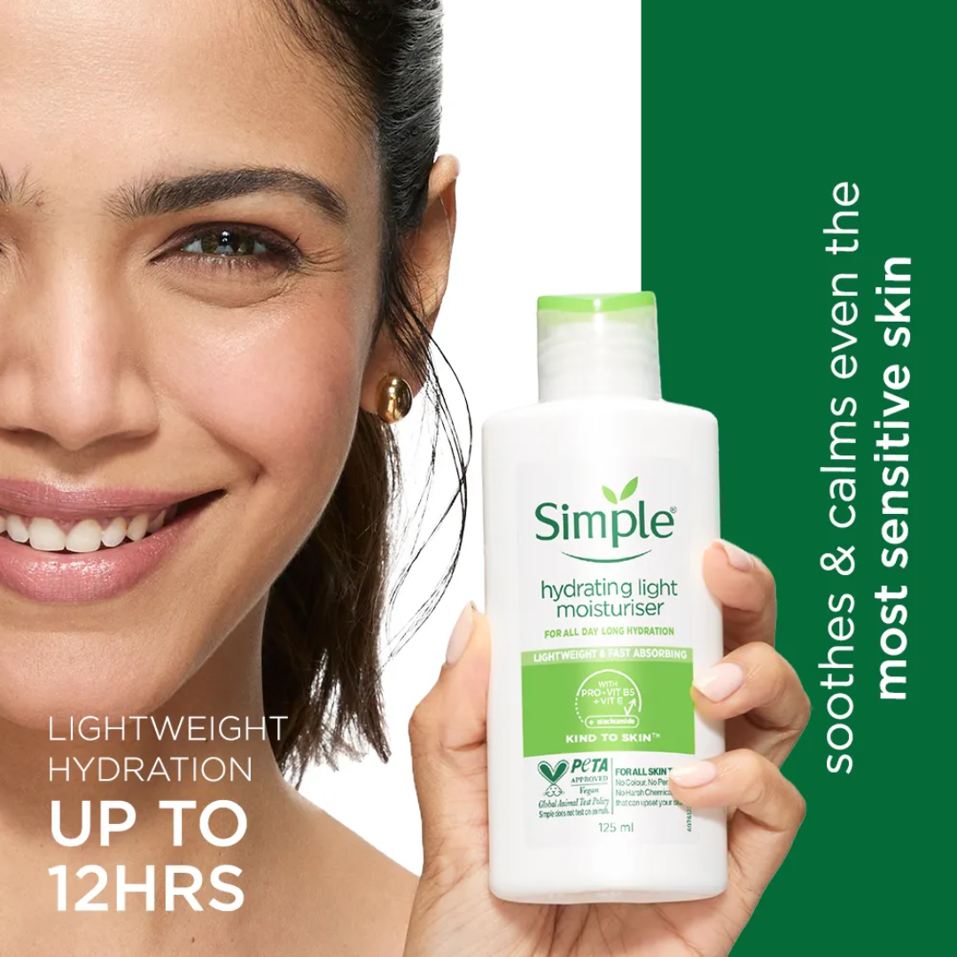 Simple Hydrating Light Moisturiser | 12-Hour Moisture, Vitamin B5+E & Niacinamide, for Sensitive Skin