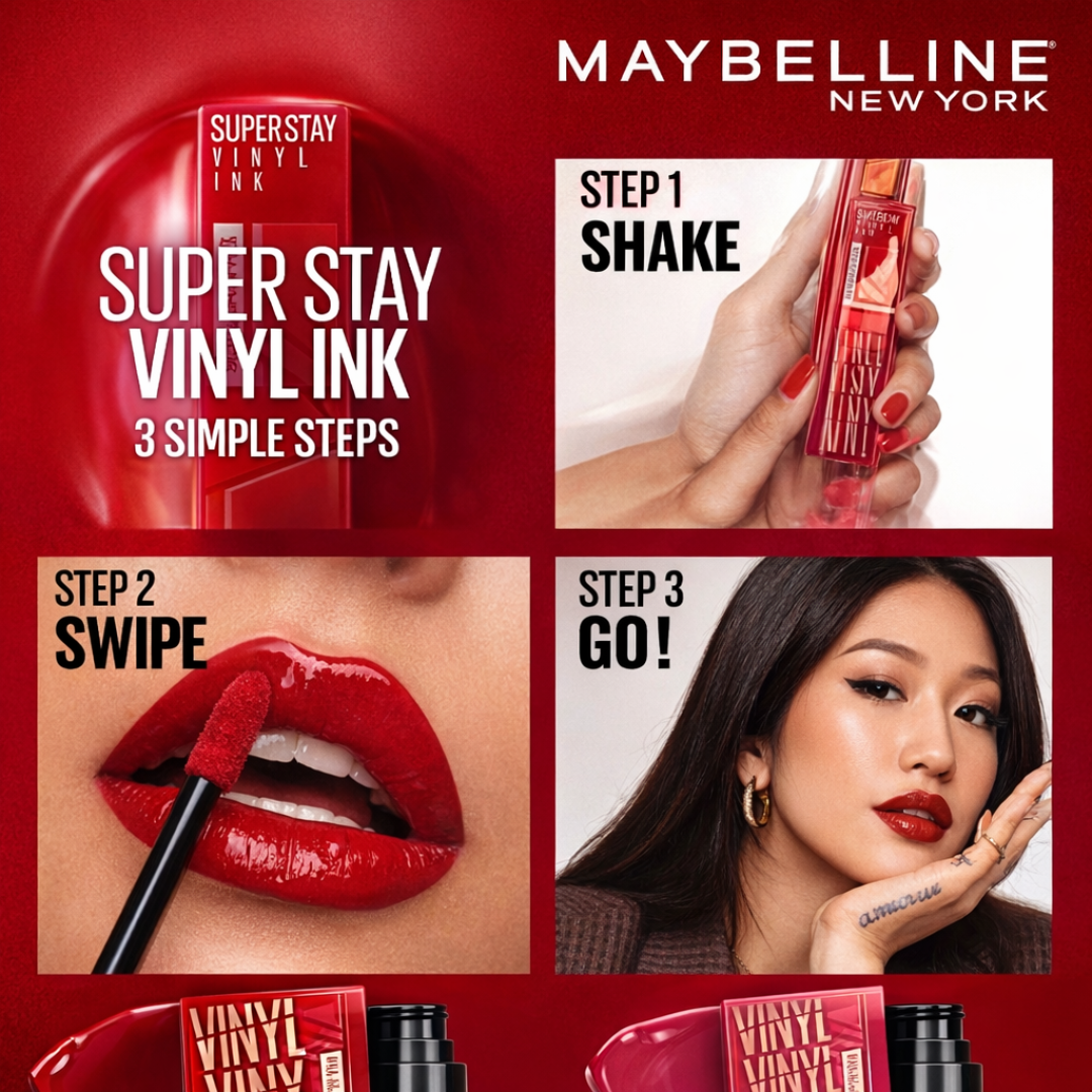 Maybelline Superstay Vinyl Ink Lipstick Set - 16H Wear, Transfer-Proof & Non-Sticky Glossy Finish (Pack of 3)