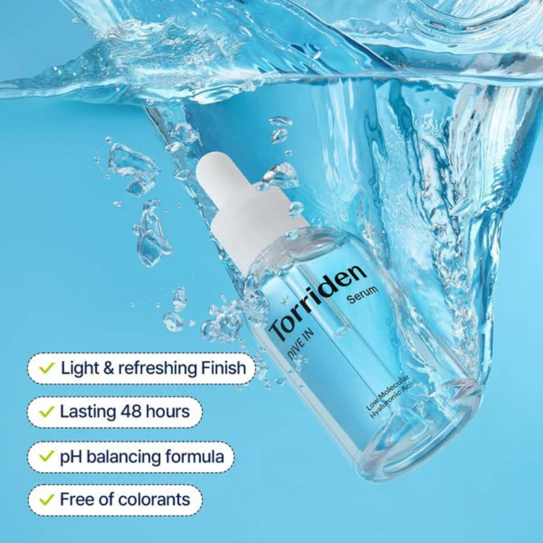 Torriden Dive In Hyaluronic Acid Serum | 5D Hyaluronic Acid Complex + Panthenol + Allantoin | 48H Deep Hydration, Soothes & Plumps Skin