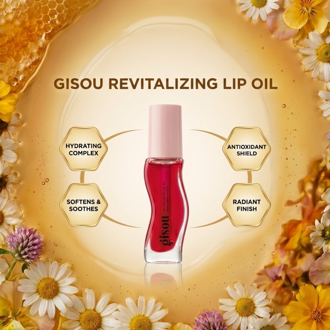 Gisou Honey Infused Revitalizing Lip Oil | Hydrating, Plumping & High-Shine Lip Treatment with Mirsalehi Honey (Pack of 3)