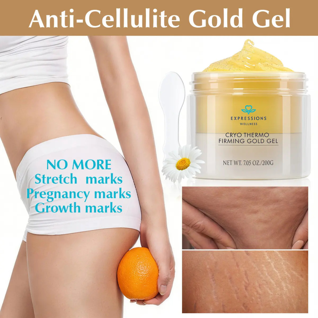 Cryo Thermo Firming Gold Gel – Firms, Tightens & Smooths Cellulite – Fades Stretch Marks – Infused with Nano Gold, Aloe Vera & Witch Hazel – For Thighs, Buttocks, Belly & Arms