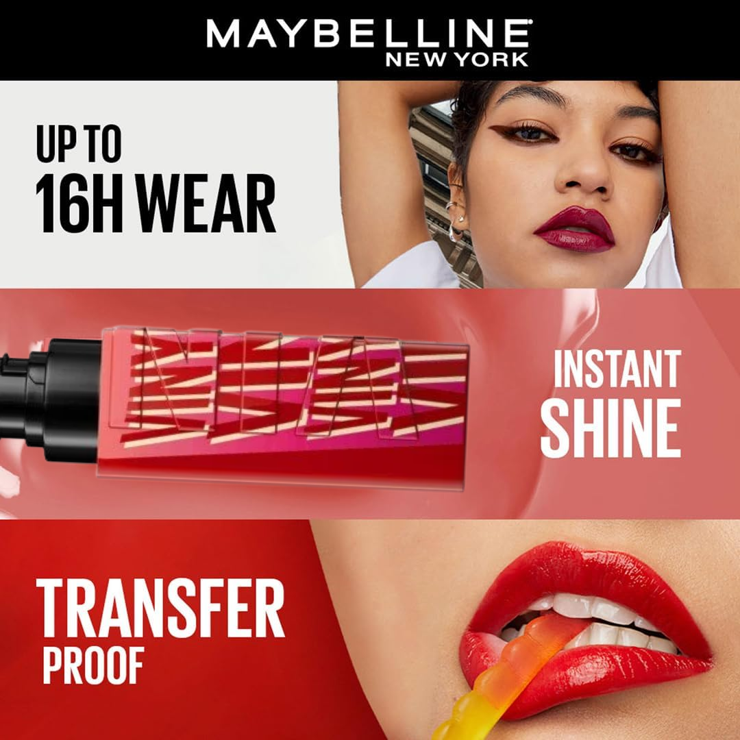 Maybelline Superstay Vinyl Ink Lipstick Set - 16H Wear, Transfer-Proof & Non-Sticky Glossy Finish (Pack of 3)