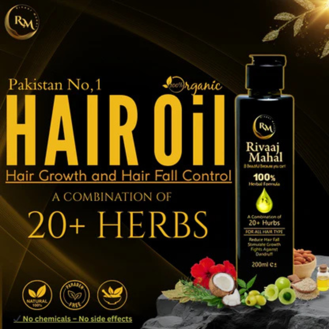 Rivaaj Mahal Herbal Hair Oil | 100% Natural Formula with 20+ Herbs | Reduces Hair Fall, Promotes Growth & Fights Dandruff