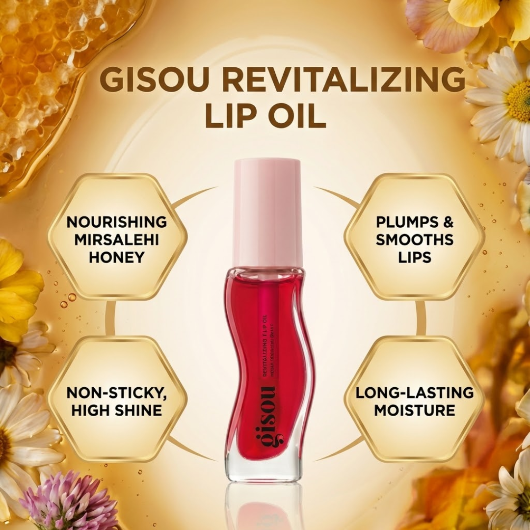 Gisou Honey Infused Revitalizing Lip Oil | Hydrating, Plumping & High-Shine Lip Treatment with Mirsalehi Honey (Pack of 3)