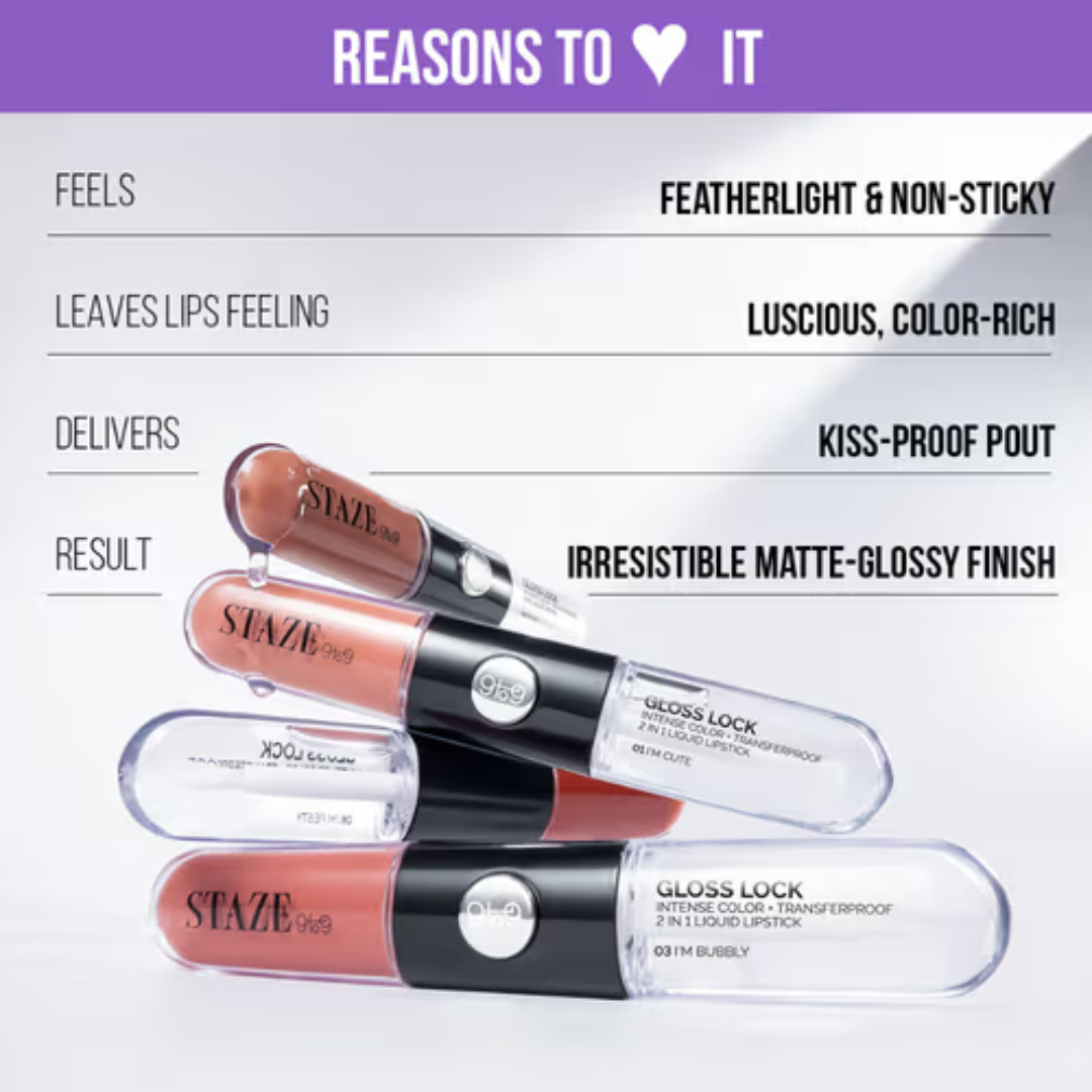 STAZE 9to9 Gloss Lock | 12-Hour Transfer-Proof Plumping Lip Gloss with Berries & Botanicals